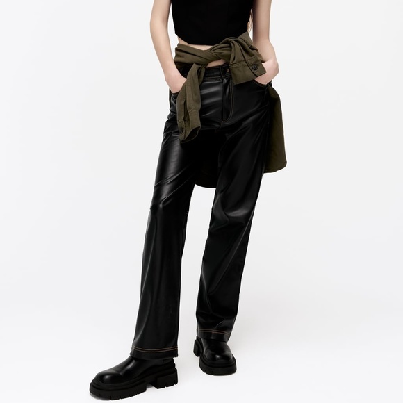 FAUX LEATHER STRAIGHT LEG PANTS - Picture 1 of 9